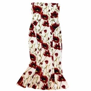 Norma Kamali Strapless Midi Fishtail Floral Strapless Dress Size M